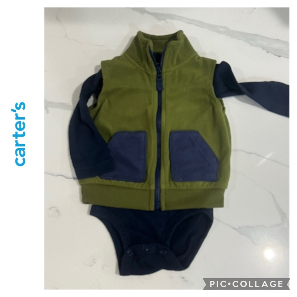 Carter’s Baby boy long sleeve onesie and fleece vest size 12 months